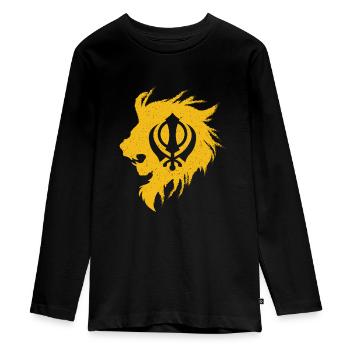 Khanda lion kaur - punjabi - sikhism sikh gift - Teenager Premium Organic Long Sleeve Shirt - black - Front - AI Model Kid Female (0cm)