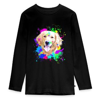 Golden Retriever Splash Art Dog - Teenager Premium Organic Long Sleeve Shirt - black - Front - AI Model Kid Female (0cm)