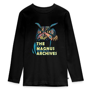 The Magnus Archives Owl Design - Teenager Premium Organic Long Sleeve Shirt - black - Front - AI Model Kid Female (0cm)