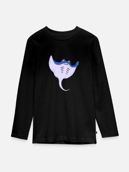 Rochen - Teenager Premium Bio Langarmshirt - Schwarz