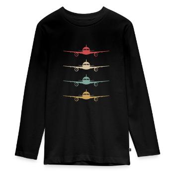 Vintage pilote avion passager avion volant - T-shirt manches longues Premium Ado - noir - Devant - AI Model Kid Female (0cm)