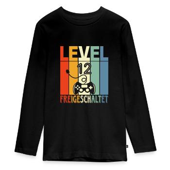 Level 12 Freigeschaltet - Teenager Premium Bio Langarmshirt - Schwarz - Vorne - AI Model Kid Female (0cm)