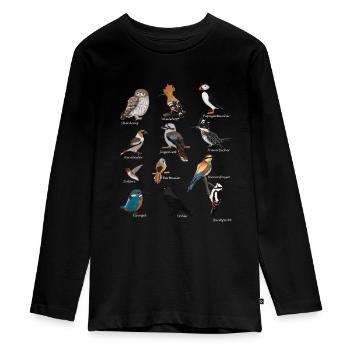 Bunte Vögel Zeichnung Vogelfreund Ornithologe - Teenager Premium Bio Langarmshirt - Schwarz - Vorne - AI Model Kid Female (0cm)