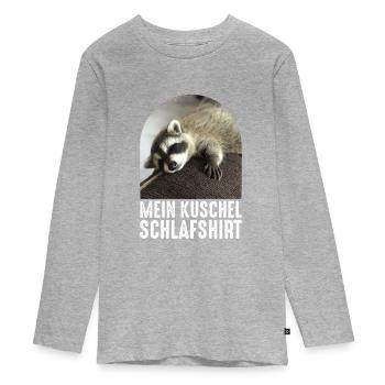 Mein kuschel Schlafshirt Affee Waschbär - Teenager Premium Bio Langarmshirt - Grau meliert - Vorne