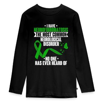 Neurofibromatosis Sensitization Green Chromosome - Teenager Premium Organic Long Sleeve Shirt - black - Front - AI Model Kid Female (0cm)