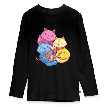 Pansexual Kawaii Cat, Anime Art Pan Pride - Teenager Premium Bio Langarmshirt - Schwarz - Vorne - AI Model Kid Female (0cm)