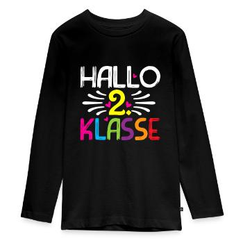 Hallo 2 Klasse Grundschule Schulbeginn Geschenk - Teenager Premium Bio Langarmshirt - Schwarz - Vorne - AI Model Kid Female (0cm)