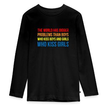 Rainbow Flag - Teenager Premium Organic Long Sleeve Shirt - black - Front - AI Model Kid Female (0cm)