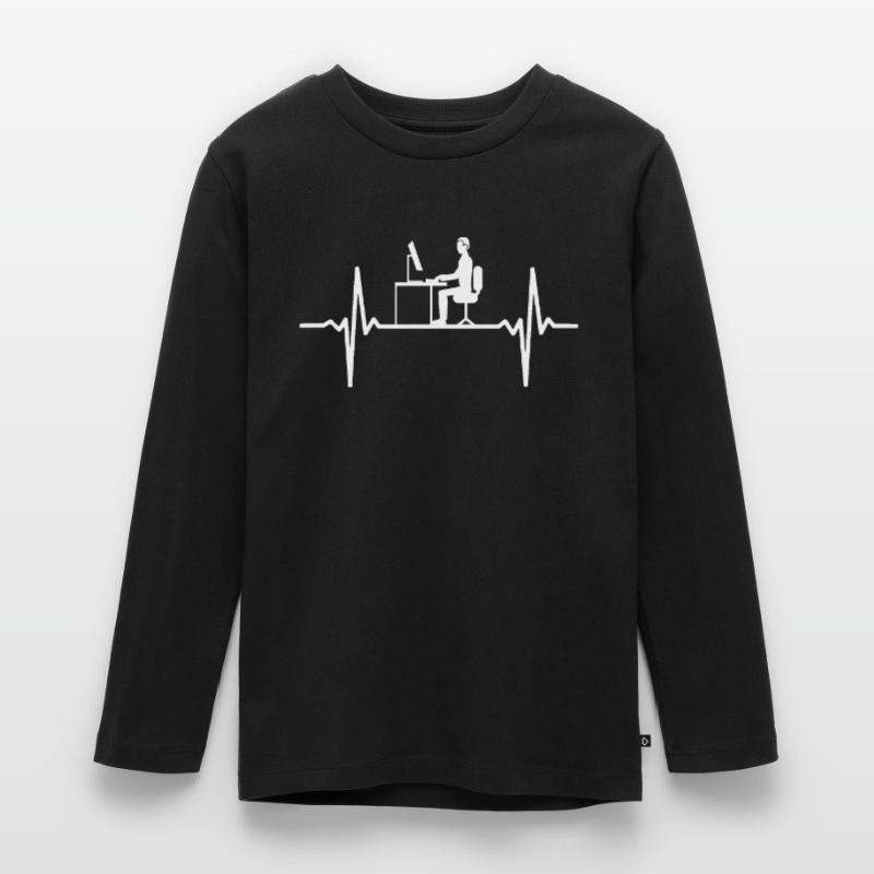 Computer ECG Heartbeat Programmer PC Nerd Pulse Maglia a maniche lunghe ecologica premium per ragazzi