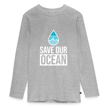 Save the Ocean - T-shirt manches longues Premium Ado - gris chiné - Devant