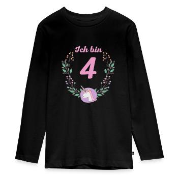 4 Jahre Einhorn 4. Geburtstag Mädchen - Teenager Premium Bio Langarmshirt - Schwarz - Vorne - AI Model Kid Female (0cm)