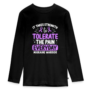 Chronic Migraine Awareness Purple Ribbon Fighter - Teenager Premium Organic Long Sleeve Shirt - black - Front - AI Model Kid Female (0cm)