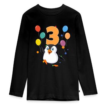 3. Geburtstag Kindergeburtstag 3 Jahre Pinguin - Teenager Premium Bio Langarmshirt - Schwarz - Vorne - AI Model Kid Female (0cm)