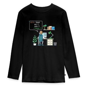 Eat Code Sleep | Funny Coder Programmer - Teenager Premium Organic Long Sleeve Shirt - black - Front - AI Model Kid Female (0cm)