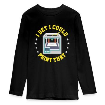 I bet I can print this | 3D printing statement - Teenager Premium Organic Long Sleeve Shirt - black - Front - AI Model Kid Female (0cm)