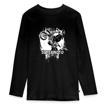 Supermoto / Supermotard / Supermoto Wheelie - Teenager Premium Bio Langarmshirt - Schwarz - Vorne - AI Model Kid Female (0cm)