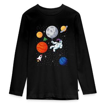 Astronaut Planeten Weltraum Geschenk für Kinder - Teenager Premium Bio Langarmshirt - Schwarz - Vorne - AI Model Kid Female (0cm)