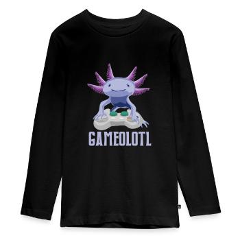 Axolotl Gamer Gameolotl Amphibian Playing Games - Teenager Premium Bio Langarmshirt - Schwarz - Vorne - AI Model Kid Female (0cm)