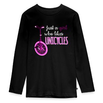 Einrad Ich mag Einräder Einradfahrerin - Teenager Premium Bio Langarmshirt - Schwarz - Vorne - AI Model Kid Female (0cm)