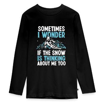 Skiing Ski Winter Sports Snow Ski Sloper Skis - Teenager Premium Organic Long Sleeve Shirt - black - Front - AI Model Kid Female (0cm)
