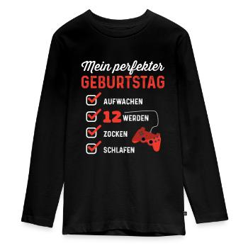 12. Geburtstag 12 Jahre Zocken Zocker Videospiele - Teenager Premium Bio Langarmshirt - Schwarz - Vorne - AI Model Kid Female (0cm)