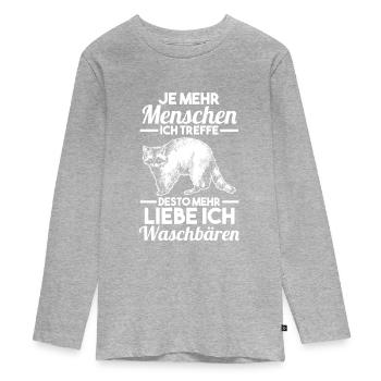 Waschbären Zootier Waschbär - Teenager Premium Bio Langarmshirt - Grau meliert - Vorne