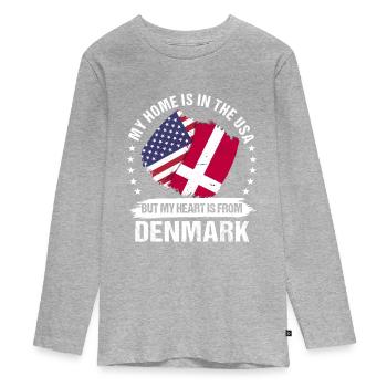 American Patriot Denmark Flag Danish Roots - Teenager Premium Bio Langarmshirt - Grau meliert - Vorne