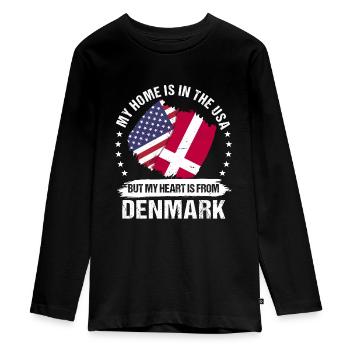 American Patriot Denmark Flag Danish Roots - Teenager Premium Bio Langarmshirt - Schwarz - Vorne - AI Model Kid Female (0cm)