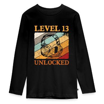 13.Geburtstag Jungen Video Gamer Level 13 Unlocked - Teenager Premium Bio Langarmshirt - Schwarz - Vorne - AI Model Kid Female (0cm)