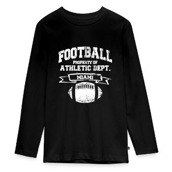 Miami Football Property Of Athletic Dept - Teenager Premium Organic Long Sleeve Shirt - black - Front - AI Model Kid Female (0cm)
