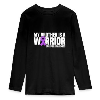 Mein Bruder ist ein Krieger Purple Ribbon Epilepsie - Teenager Premium Bio Langarmshirt - Schwarz - Vorne - AI Model Kid Female (0cm)