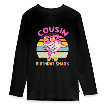 Cousin der Hai-Geburtstagsmädchen Passende Familie - Teenager Premium Bio Langarmshirt - Schwarz - Vorne - AI Model Kid Female (0cm)