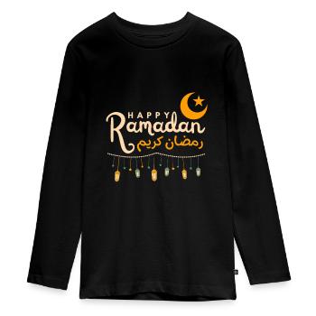 Happy Ramadan - Arabic Calligraphy Ramadan Kareem - Teenager Premium Organic Long Sleeve Shirt - black - Front - AI Model Kid Female (0cm)