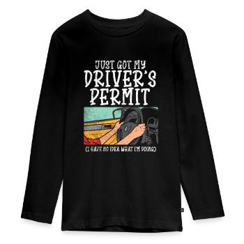 Just Got My Drivers License Permit New Driver - Teenager Premium Organic Long Sleeve Shirt - black - Front - AI Model Kid Female (0cm)