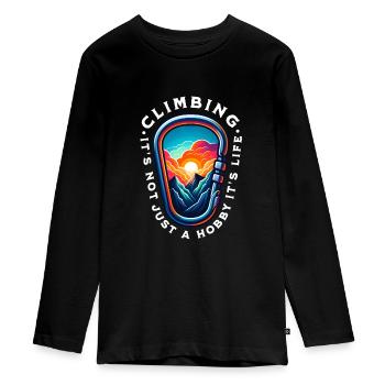 Klettern Kletterer Bergsteigen Berg Bergsteiger - Teenager Premium Bio Langarmshirt - Schwarz - Vorne - AI Model Kid Female (0cm)