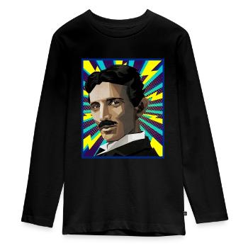 Nicola Tesla popart - Teenager Premium Organic Long Sleeve Shirt - black - Front - AI Model Kid Female (0cm)