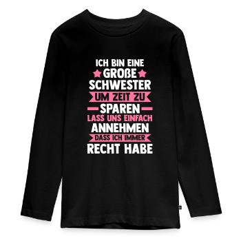 Große Schwester Geschwister Grosse Schwester Gesch - Teenager Premium Bio Langarmshirt - Schwarz - Vorne - AI Model Kid Female (0cm)