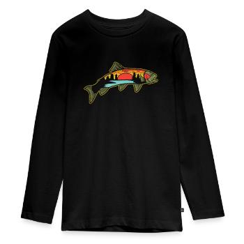 Trout Fishing Angler Nature Trout Illustration - Teenager Premium Organic Long Sleeve Shirt - black - Front - AI Model Kid Female (0cm)