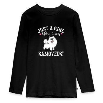 Samoyed - Teenager Premium Organic Long Sleeve Shirt - black - Front - AI Model Kid Female (0cm)