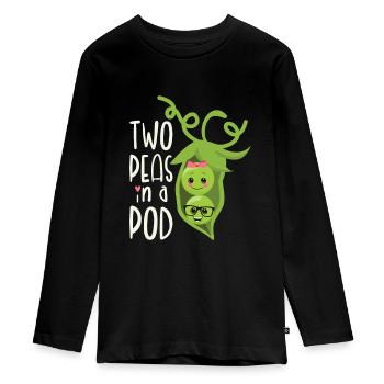 Two Peas in a Pod Valentinstag Verliebt Erbse - Teenager Premium Bio Langarmshirt - Schwarz - Vorne - AI Model Kid Female (0cm)