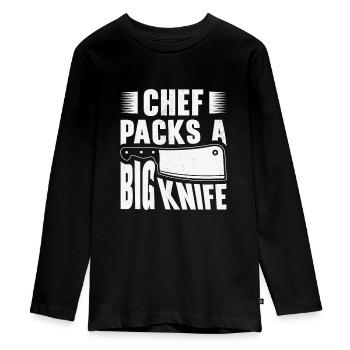 Chef Big Knife Slicing Cooking Meals - Teenager Premium Organic Long Sleeve Shirt - black - Front - AI Model Kid Female (0cm)