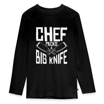 Chef Big Knife Slicing Cooking Meals - Teenager Premium Organic Long Sleeve Shirt - black - Front - AI Model Kid Female (0cm)