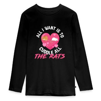 Rat Cuddling Rodent Cuddle Rat Lovers - Teenager Premium Organic Long Sleeve Shirt - black - Front - AI Model Kid Female (0cm)