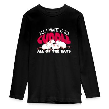 Rat Cuddling Rodent Cuddle Rat Lovers - Teenager Premium Organic Long Sleeve Shirt - black - Front - AI Model Kid Female (0cm)