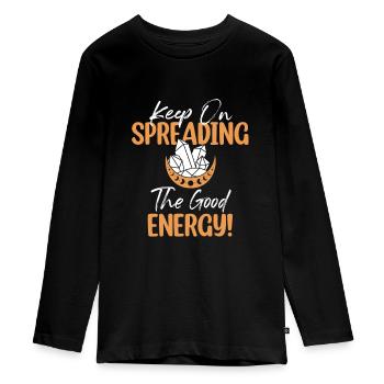Energy Medicine Positive Energy Crystals Healer - Teenager Premium Organic Long Sleeve Shirt - black - Front - AI Model Kid Female (0cm)