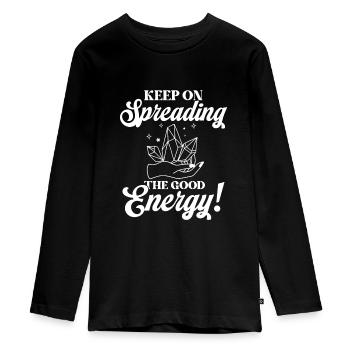 Energy Medicine Positive Energy Crystals Healer - Teenager Premium Organic Long Sleeve Shirt - black - Front - AI Model Kid Female (0cm)