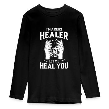 Medicine Reiki Healer Positive Energy - Teenager Premium Organic Long Sleeve Shirt - black - Front - AI Model Kid Female (0cm)