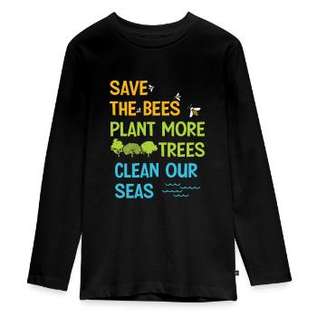 Save The Bees Plant More Trees Clean Seas - T-shirt manches longues Premium Ado - noir - Devant - AI Model Kid Female (0cm)