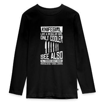 Knifemaking Knife Making Bladesmith Smithing Knife - Teenager Premium Organic Long Sleeve Shirt - black - Front - AI Model Kid Female (0cm)