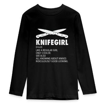 Knifemaking Knife Making Bladesmith Smithing Knife - Teenager Premium Organic Long Sleeve Shirt - black - Front - AI Model Kid Female (0cm)